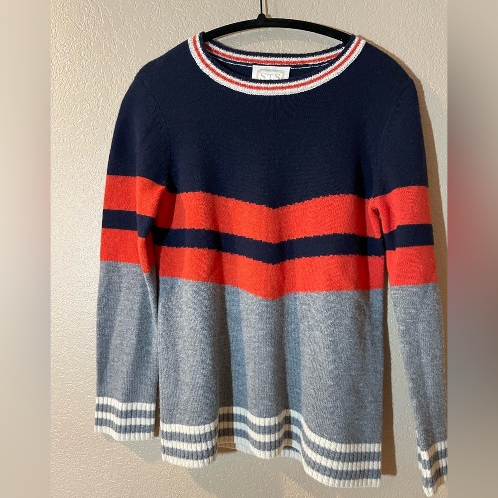 Sail to Sable 100% Wool Navy, Coral, and Gray Long Sleeve Cozy Sweater -Sz XS